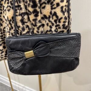 Vintage Letisse Black Leather & Suede Shoulder Bag with Bow Accent